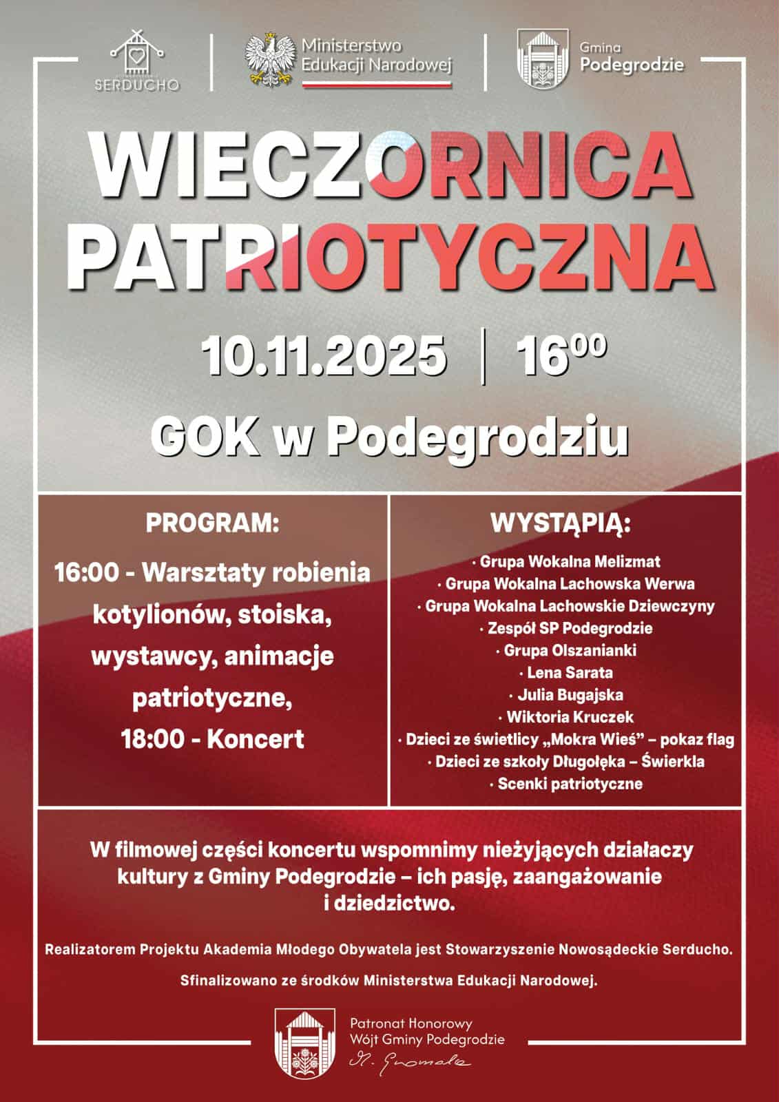 Zaproszenie na Wieczornicę Patriotyczną.