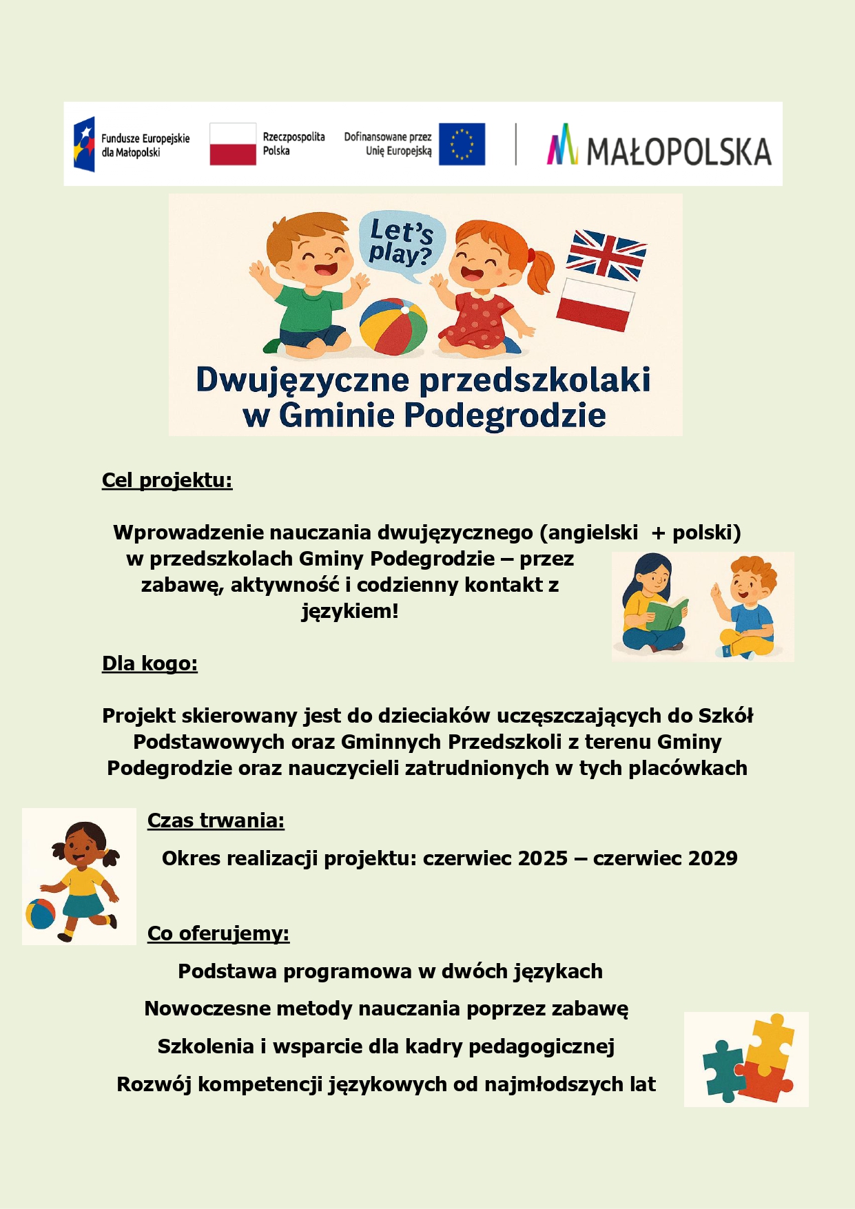 „Let’s play! Dwujęzyczne przedszkolaki w Gminie Podegrodzie”