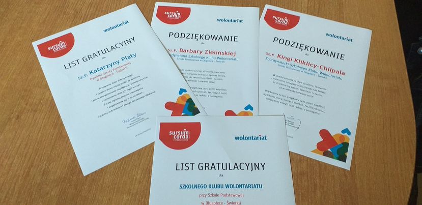 Podziękowanie dla Szkolnego Koła Wolontariatu